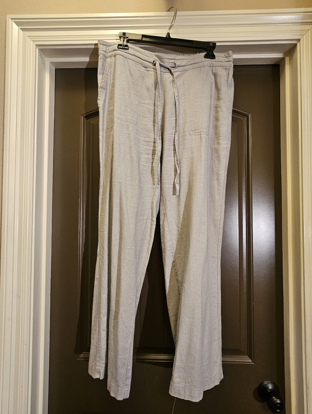For Cynthia Linen Blend Drawsting Pants, Heather Gray - Size Large